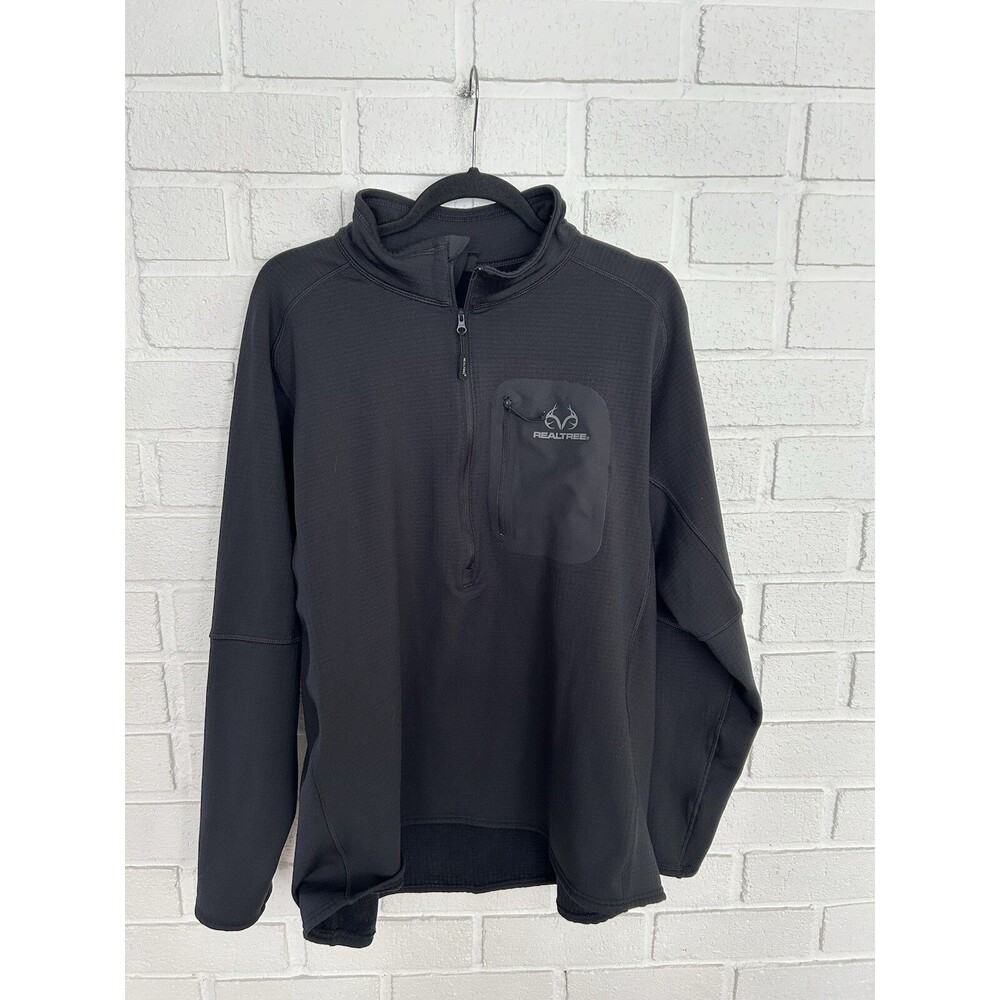 Realtree 1/2 Zip Pullover Sweater Mens XL Waffle Black Long Sleeve Zip Pocket